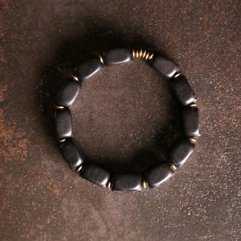 Buddha Stones Retro Ebony Wood Texture Style Copper Peace Balance Bracelet Bracelet BS 6