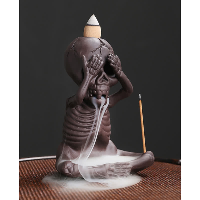 Buddha Stones Little Skull Ghost Purple Clay Backflow Smoke Fountain Peace Incense Burner Decoration Incense Burner BS 3