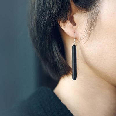 Buddha Stones 925 Sterling Silver Ebony Wood Texture Balance Peace Drop Dangle Earrings Earrings BS 5