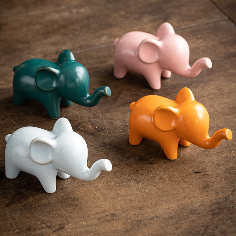 Buddha Stones Small Ceramic Elephant Home Tea Pet Figurine Desk Decoration Decorations BS 1
