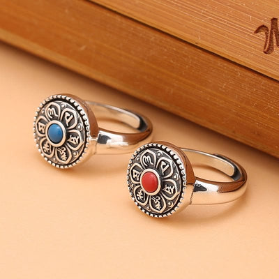 Buddha Stones Tibetan Om Mani Padme Hum Peace Rotatable Ring Ring BS 1