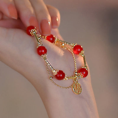 Buddha Stones Red Agate Fu Character Charm Self-acceptance Bracelet Bracelet BS 7