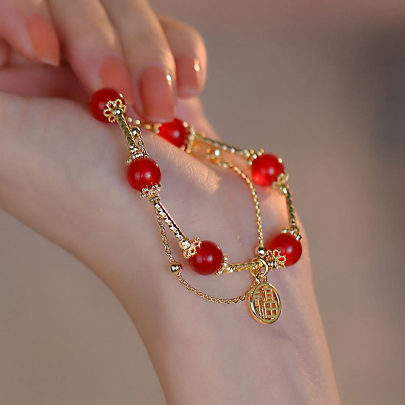 Buddha Stones Red Agate Fu Character Charm Self-acceptance Bracelet Bracelet BS 7