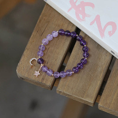 Buddha Stones Amethyst Crystal Moon Star Healing Bracelet Bracelet BS 16-17cm