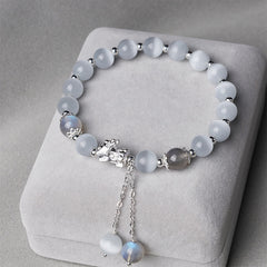Buddha Stones Natural Cat's Eye Moonstone Strawberry Quartz PiXiu Support Bracelet Bracelet BS main