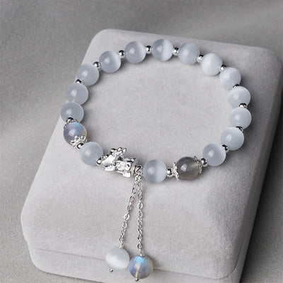 Buddha Stones Natural Cat's Eye Moonstone Strawberry Quartz PiXiu Support Bracelet Bracelet BS main