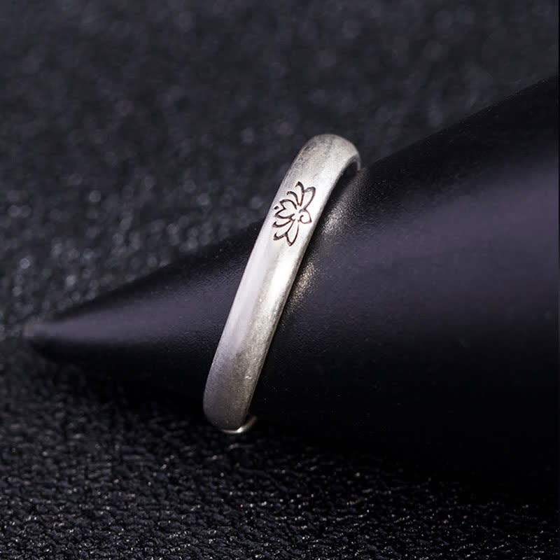 Buddha Stones 925 Sterling Silver Lotus Flower Enlightenment Ring Ring BS 4