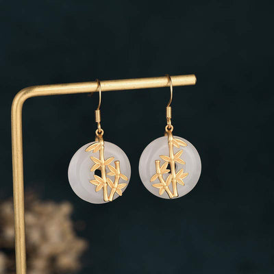 Buddha Stones FengShui White Jade Fortune Earrings Earrings BS 1