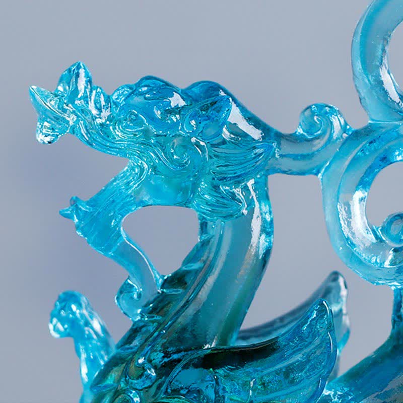 Buddha Stones Feng Shui Four Symbols Azure Dragon Handmade Liuli Crystal Art Piece Home Office Decoration Decorations BS 4