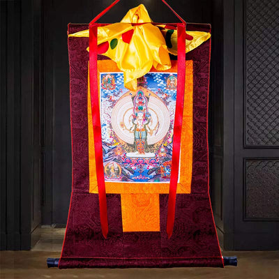 Buddha Stones Tibetan Thousand-handed Avalokitesvara Framed Thangka Blessing Decoration Decorations BS 3