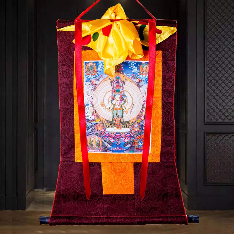 Buddha Stones Tibetan Thousand-handed Avalokitesvara Framed Thangka Blessing Decoration Decorations BS 3