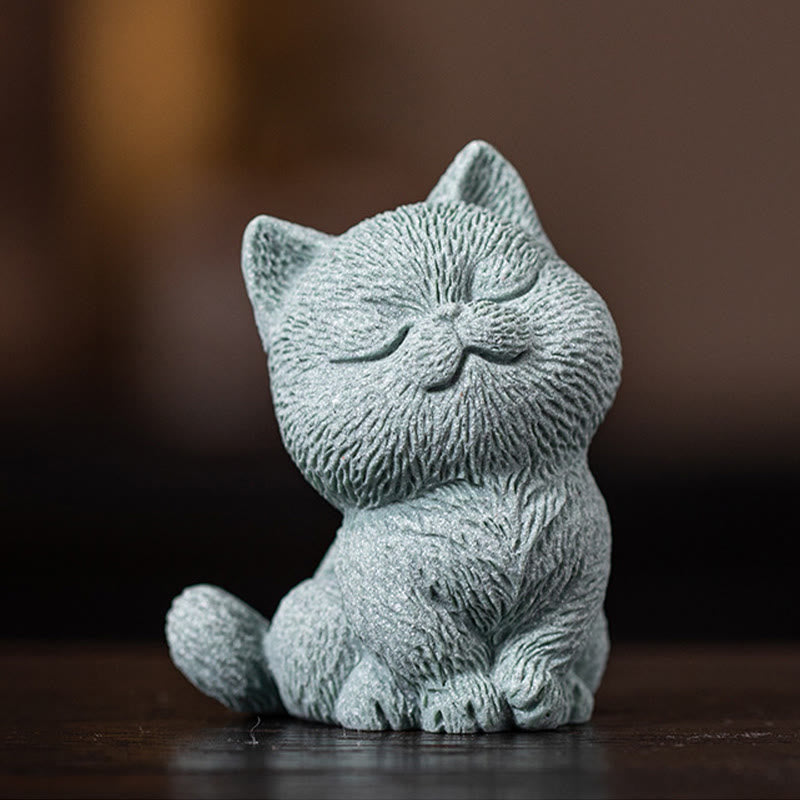 Buddha Stones Small Cat Home Tea Pet Figurine Desk Decoration Decorations BS 3