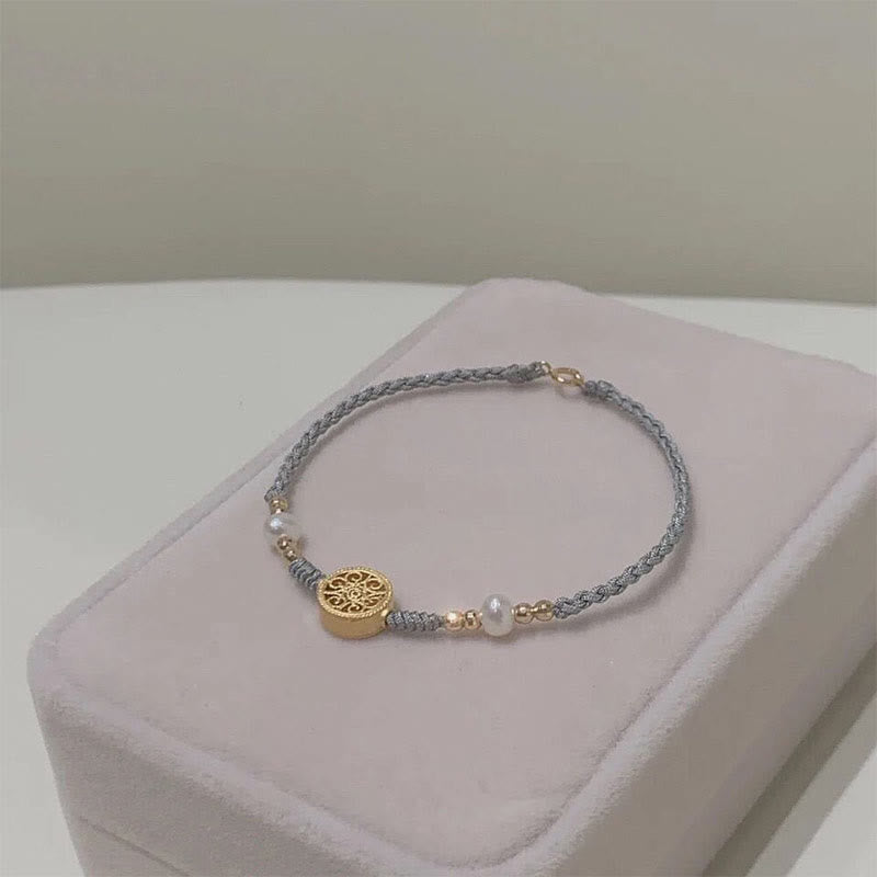 Buddha Stones Copper Coin Fortune Tree Pearl Luck Blue Rope Braided Bracelet Bracelet BS 32
