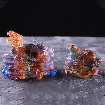 Buddha Stones Feng Shui Dragon Turtle Coins Handmade Liuli Crystal Luck Art Piece Home Office Decoration Decorations BS 9