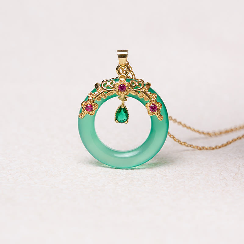 Buddha Stones Green Chalcedony Peace Buckle Design Strength Necklace Pendant 9