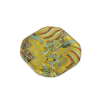 Buddha Stones Vintage Sea Wave Bamboo Plum Blossom Embroidered Cup Mat Pad Tea Cup Coaster Kung Fu Tea Mat Tea Mat BS Yellow Sea Wave Coaster 13*11.5cm