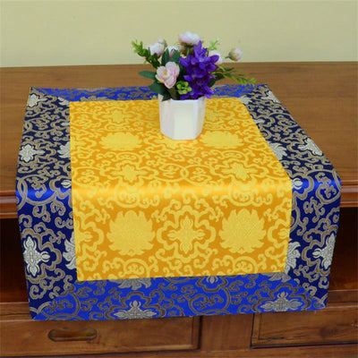 Buddha Stones Brocade Prayer Altar Flower Vajra Dragon Pattern Auspicious Symbols Table Runner Prayer Altar BS 11