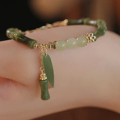 Buddha Stones Jade Bamboo Leaf Lily Of The Valley Pattern Luck Abundance Bracelet - Green Bamboo Leaf(Wrist Circumference 16-20cm) - image 0