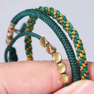 Buddha Stones 3 PCS Tibetan Copper Beads Healing Protection Luck Bracelet Set Bracelet BS 16