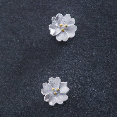 Buddha Stones 925 Sterling Silver Cherry Blossoms Floral Calm Stud Earrings