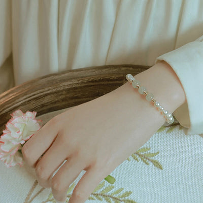 Buddha Stones 14K Gold Plated Natural Pearl Hetian Cyan Jade White Jade Sincerity Bead Chain Bracelet Bracelet BS 23