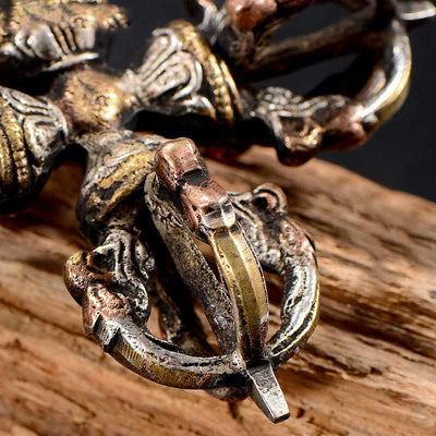 Buddha Stones Tibetan Handmade 5 Prong Double Dorje Copper Iron Thunderbolt Strength Vajra Double Dorje BS 1