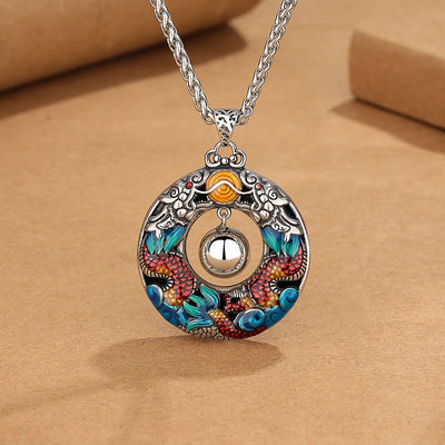 Buddha Stones Year of the Dragon Colorful Double Dragons Playing Bead Copper Protection Necklace Pendant Necklaces & Pendants BS 1