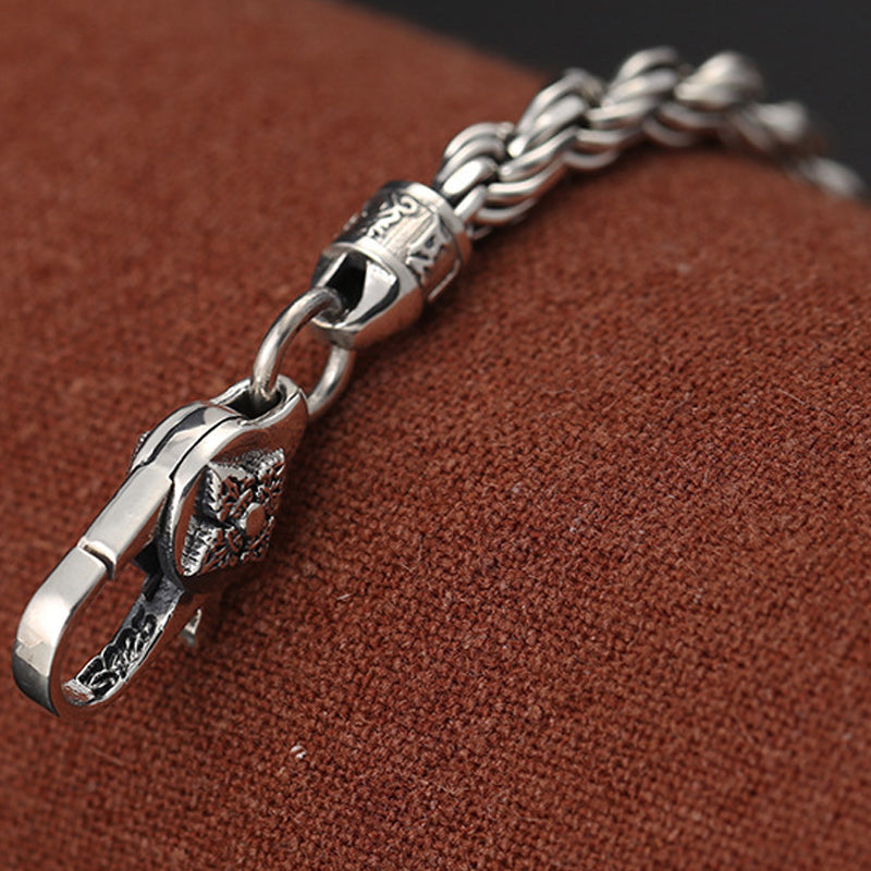 Buddha Stones 925 Sterling Silver Tibet Om Mani Padme Hum Double Dorje Vajra Twisted Design Peace Love Bracelet Bracelet BS 5