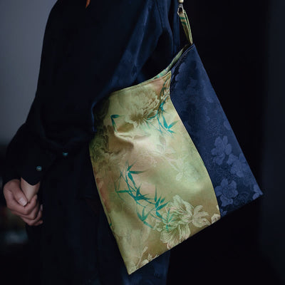 Buddha Stones Bamboo Leaves Flower Butterfly Persimmon Shoulder Bag Handbag Shoulder Bag BS Flower Bamboo Leaves 33*33cm