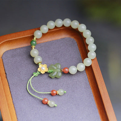 Buddha Stones 925 Sterling Silver Jade Luck Flower Butterfly Bracelet Bracelet BS 4