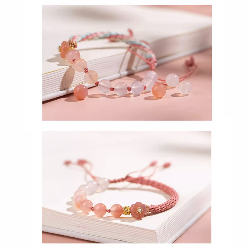 Buddha Stones Natural Gradient Agate Reincarnation Knot Peach Blossom Wealth Luck Handmade String Bracelet Bracelet BS 13