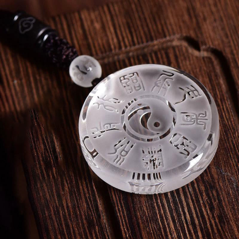 Buddha Stones Taoism Five Sacred Mountains Yin Yang Symbol Liuli Crystal Balance Necklace Pendant Key Chain Necklaces & Pendants BS 3