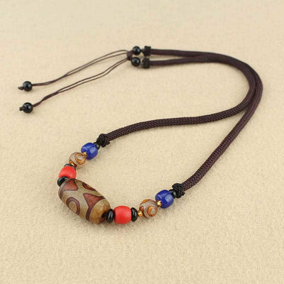 Buddha Stones Tibetan Nine-Eye Dzi Bead Three-eyed Dzi Bead Protection String Necklaces Pendant Necklaces & Pendants BS Three-eyed Dzi Bead