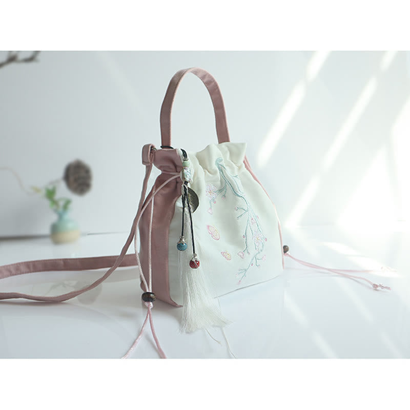 Buddha Stones Handmade Embroidered Flowers Canvas Tote Shoulder Bag Handbag Bag BS 24