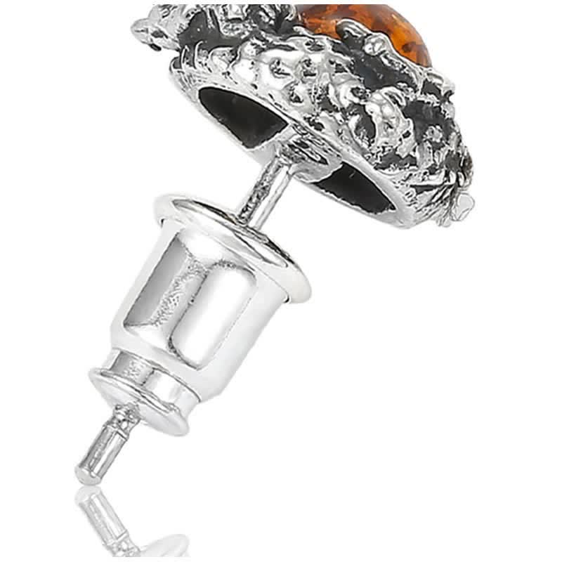 Buddha Stones 925 Sterling Silver Natural Amber Dragon Success Protection Stud Earring Earrings BS 9