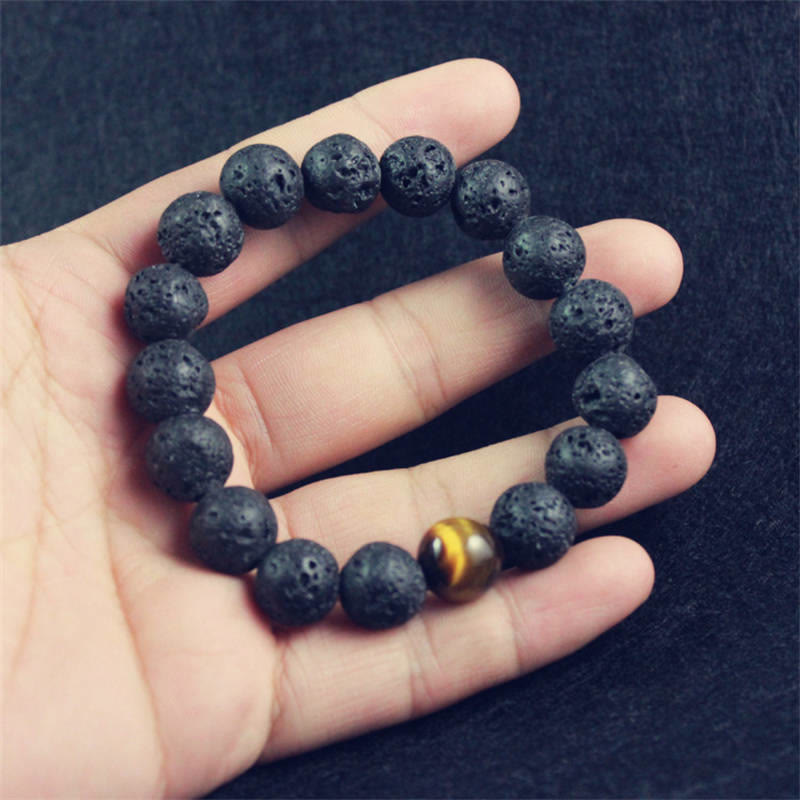 Buddha Stones Lava Rock Tiger Eye Stone Peace Healing Bracelet Bracelet BS 4