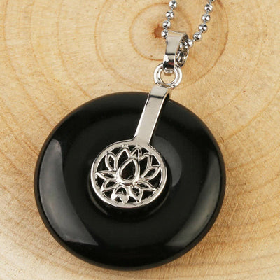 Buddha Stones Various Crystal Amethyst Pink Crystal Lotus Healing Necklace Pendant Necklaces & Pendants BS Black Onyx