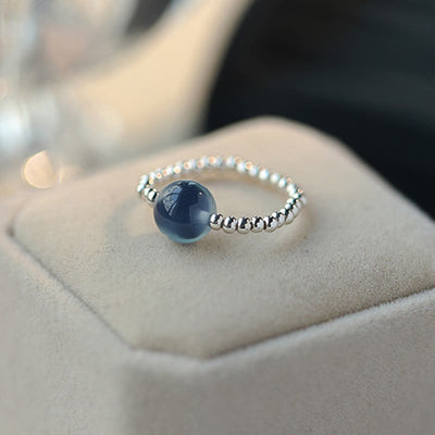 Buddha Stones 925 Sterling Silver Blue Candy Agate Healing Bead Ring Ring BS 3