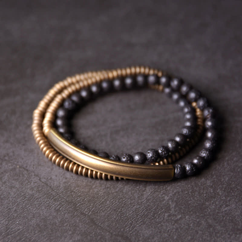 Buddha Stones Vintage Lava Rock Copper Support Bracelet Bracelet BS 18cm