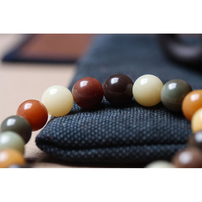 Buddha Stones Natural Multicolored Gradient Bodhi Seed Liuli Glass Charm Peace Bracelet Bracelet BS 8