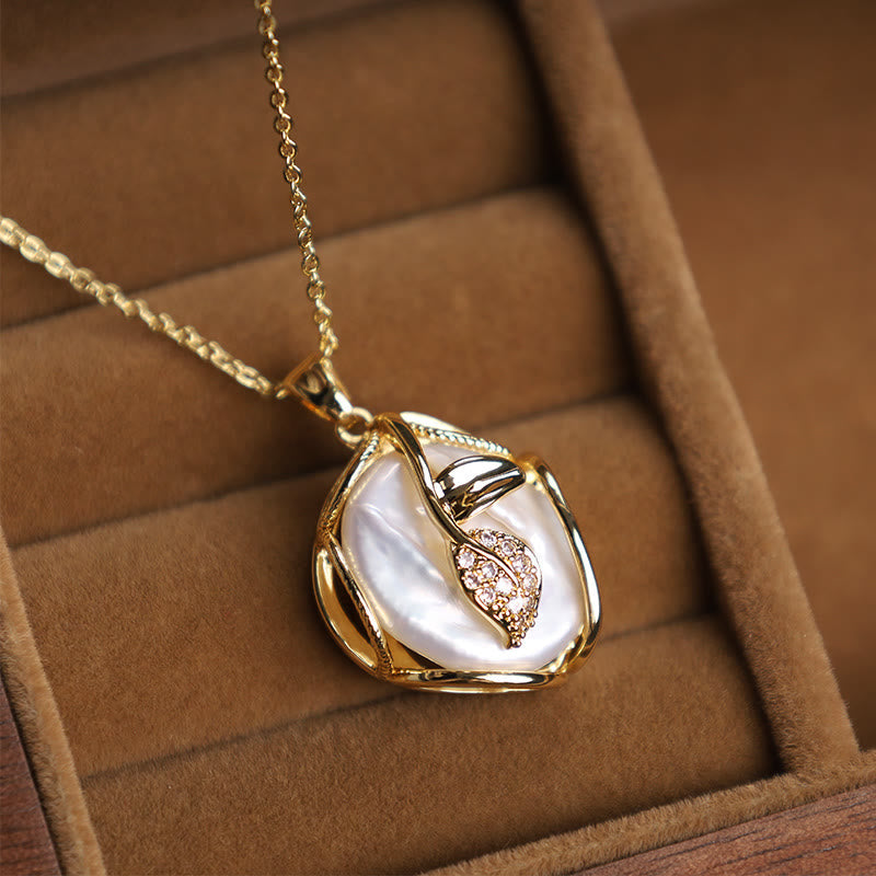 Buddha Stones 18K Gold Plated Copper Natural Baroque Pearl Flower Sincerity Necklace Pendant 7