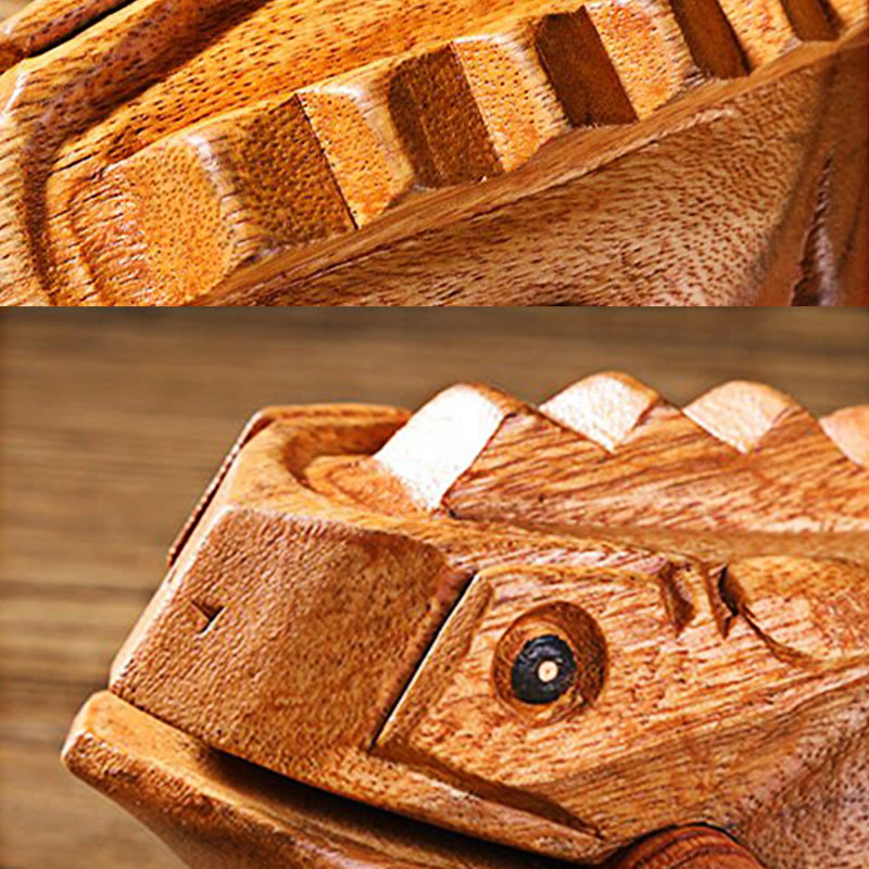 Buddha Stones Handcrafted FengShui Wealth Luck Frog Mini Wooden Croaking Frog Guiro Decoration Decorations BS 10