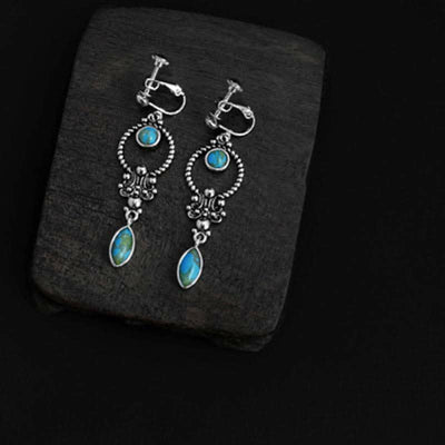 Buddha Stones 925 Sterling Silver Hook Vintage Copper Plated Silver Turquoise Waterdrop Pattern Balance Drop Dangle Earrings - image 12