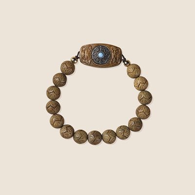 Buddha Stones Green Sandalwood Ebony Wood Sandalwood Om Mani Padme Hum Soothing Bracelet Bracelet BS 6
