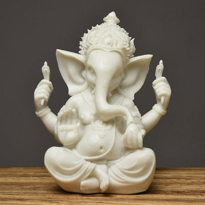 Buddha Stones Ganesh Ganpati Elephant Statue Wealth Blessing Home Decoration Decorations BS White