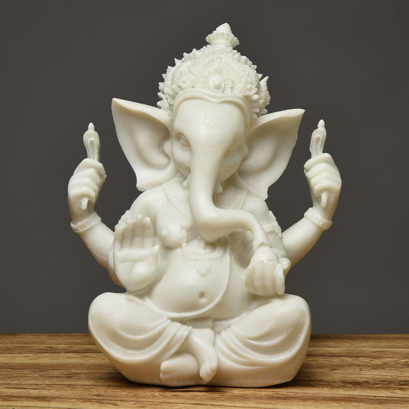 Buddha Stones Ganesh Ganpati Elephant Statue Wealth Blessing Home Decoration Decorations BS White