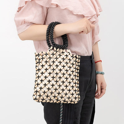 Buddha Stones Hand-woven Lozenge Wooden Beads Handbag Handbags BS 5