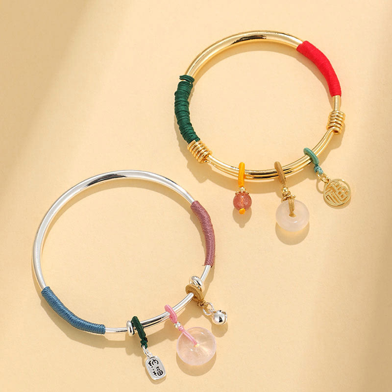 Buddha Stones Pink Crystal Peace Buckle Lucky Flower Love Bracelet Bangle Bracelet Bangle BS 13