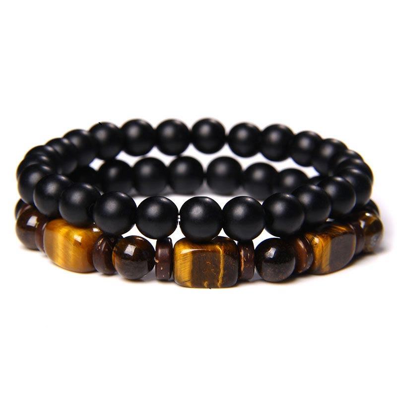 Buddha Stones Tiger Eye Frosted Stone Hematite Courage Bracelet Bracelet BS 5