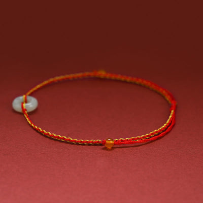 Buddha Stones Round Peace Buckle Jade Luck Abundance Braided Bracelet Anklet Bracelet BS 4
